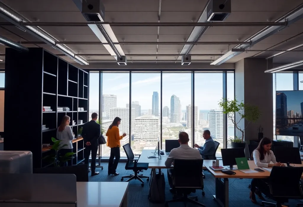 An urban commercial office space in Jacksonville with professionals working together