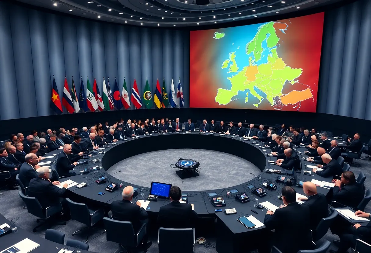 International leaders at NATO meeting discussing U.S. commitment to the alliance