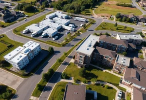 Aerial view of RV storage and apartment complex in St. Johns County