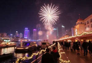 Fireworks lighting up the sky during New Year's Eve celebrations in Jacksonville