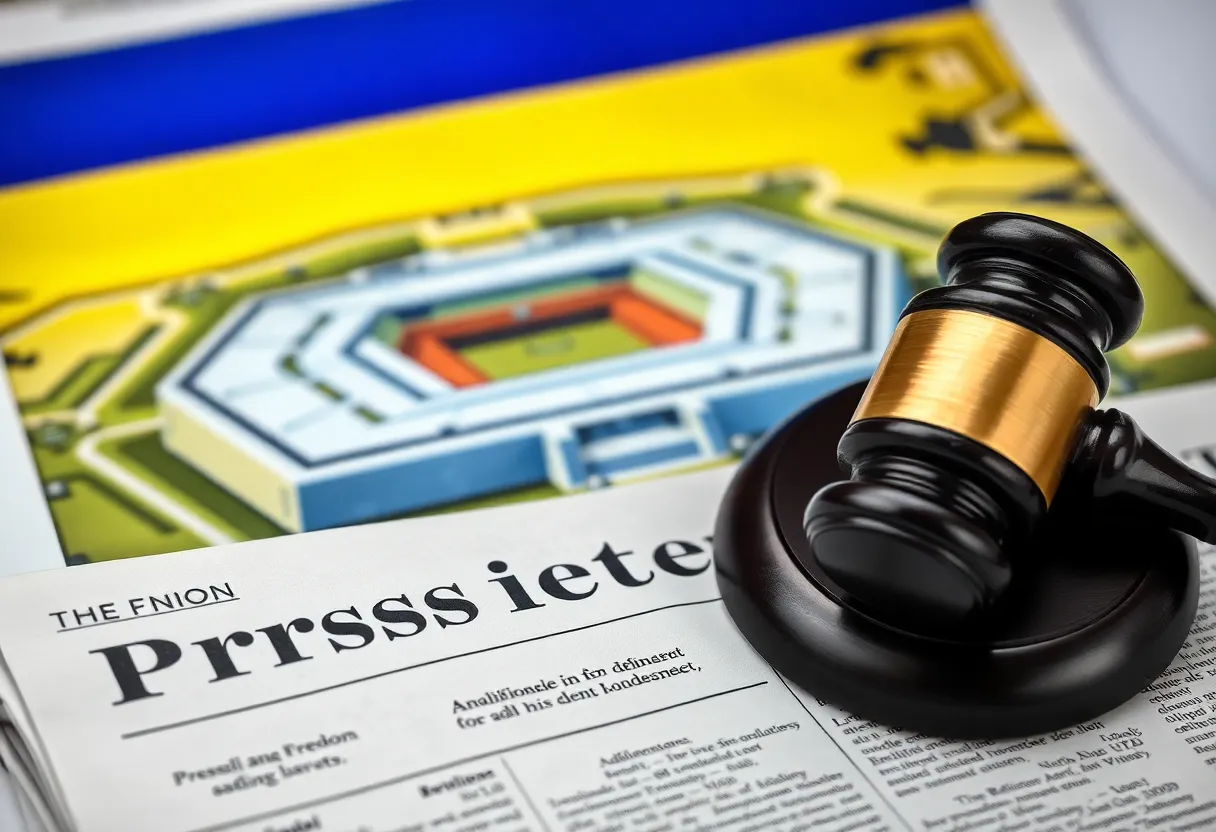 Illustration of press freedom and military transparency with a gavel and newspaper.