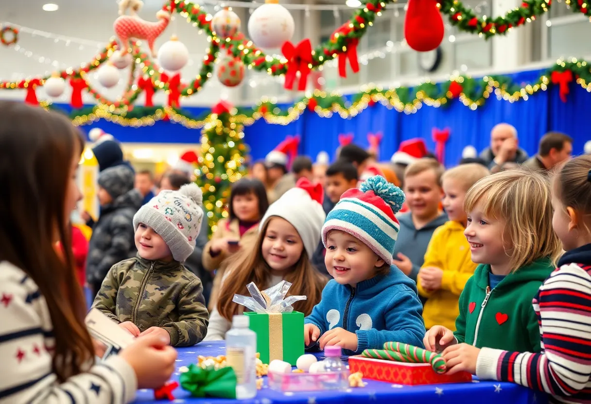 Children participating in a holiday event supporting military families.
