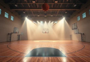An empty basketball court representing resilience and challenges faced by the Orlando Magic.