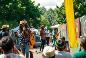 Vibrant scene from the Palm Beach Reggae Festival showcasing music and art.