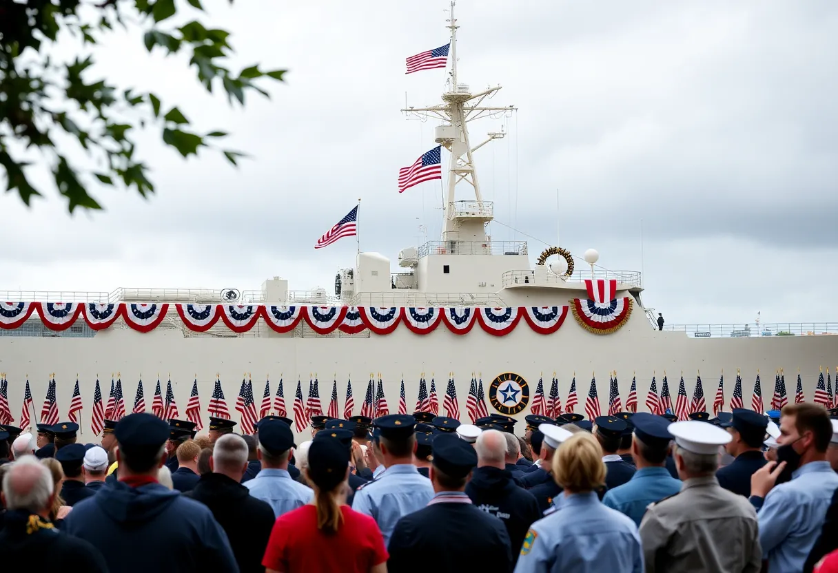 Community members at the Pearl Harbor Memorial event in Jacksonville near the USS Orleck.
