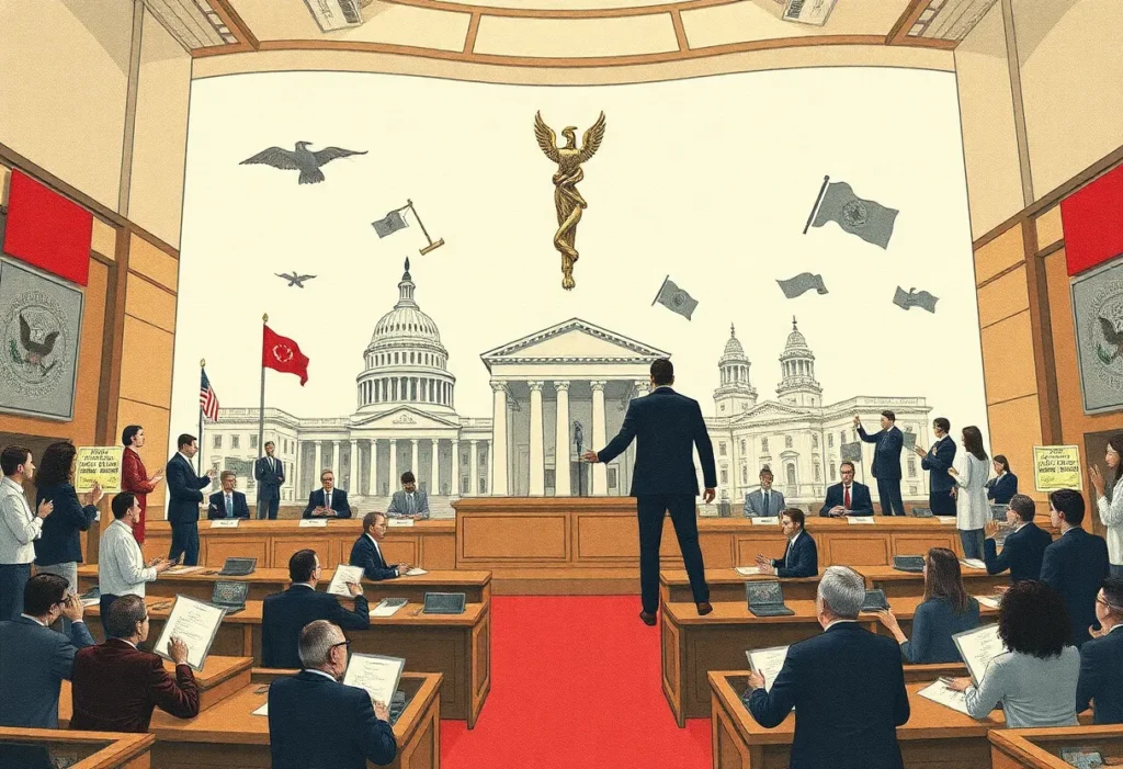 Illustration of political division in a legislative body.