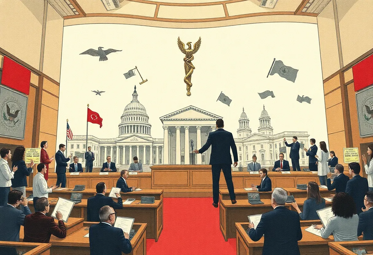 Illustration of political division in a legislative body.