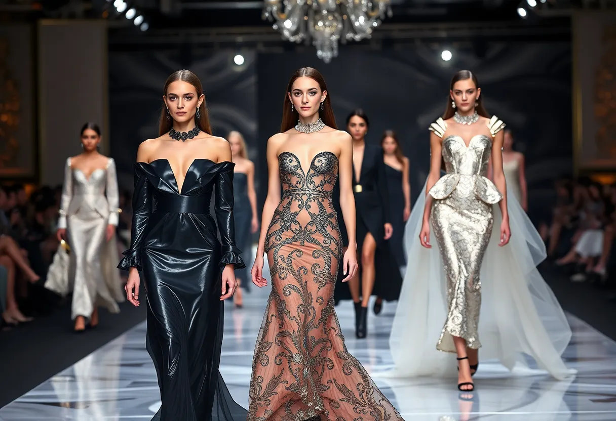 Fashion runway featuring Prada and Versace designs