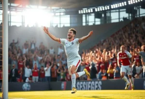 Christian Pulisic celebrating after scoring a goal for AC Milan.