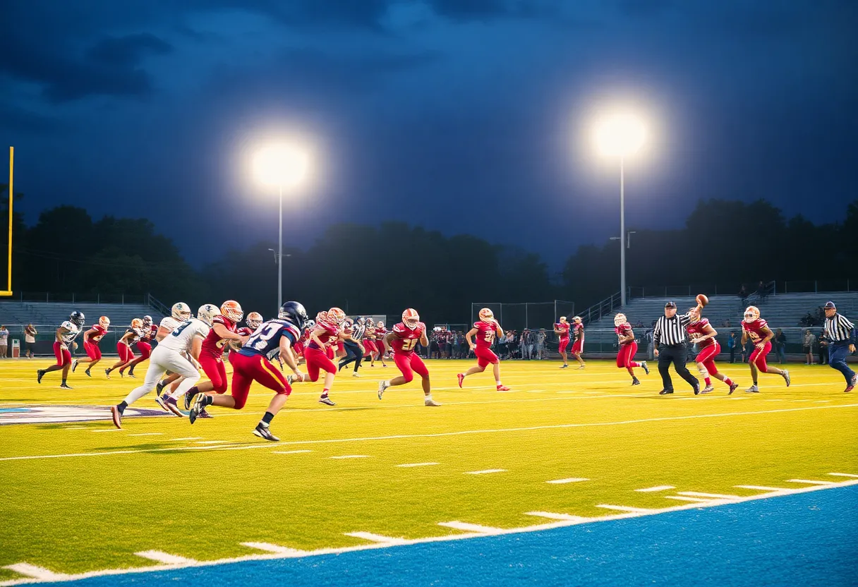 Exciting high school football game featuring Raines High School players