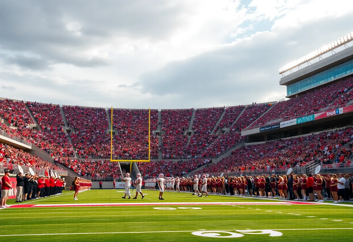 Enthusiastic fans cheering for Raines Vikings at a football game