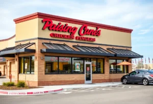 Exterior of Raising Cane's Chicken Fingers restaurant at St. Johns Town Center, Jacksonville