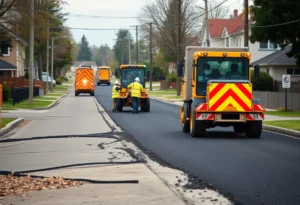 Construction workers improving Regalo Road with machinery