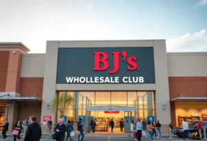 Exterior view of retail property occupied by BJ's Wholesale Club in Orange Park, Florida.