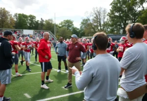 Football coaches strategizing during practice
