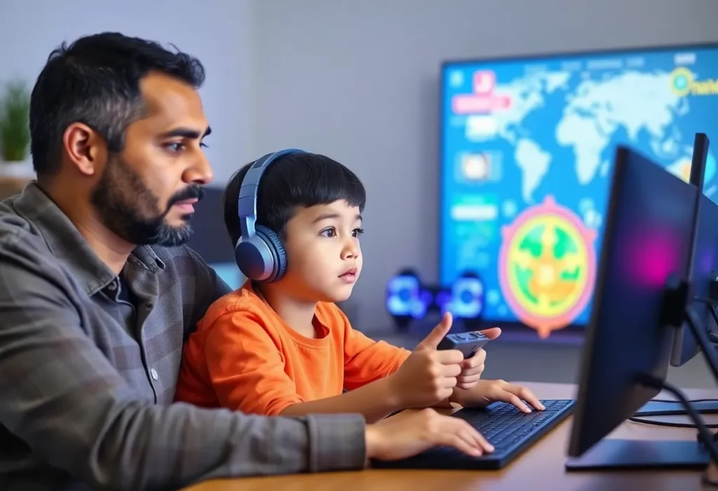 A parent overseeing their child's safe online gaming experience