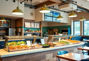 Interior of Salata restaurant in Nocatee showing salad bar and dining area