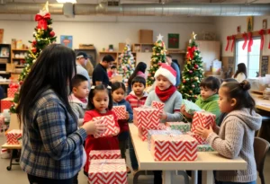 Families receiving gifts at the Salvation Army Angel Tree Program event