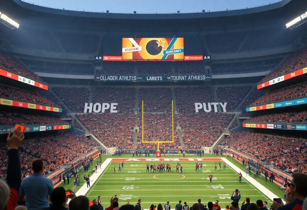 Fans at a college football game showing support for the SCORE Act