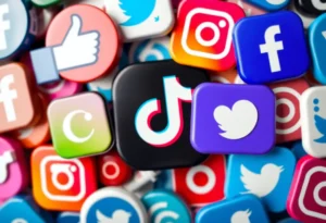 Collage of social media icons and creativity symbols.