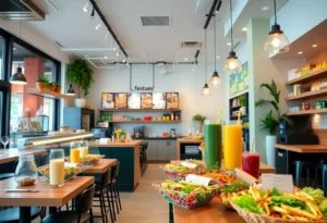 Interior view of SoFresh restaurant with healthy food options