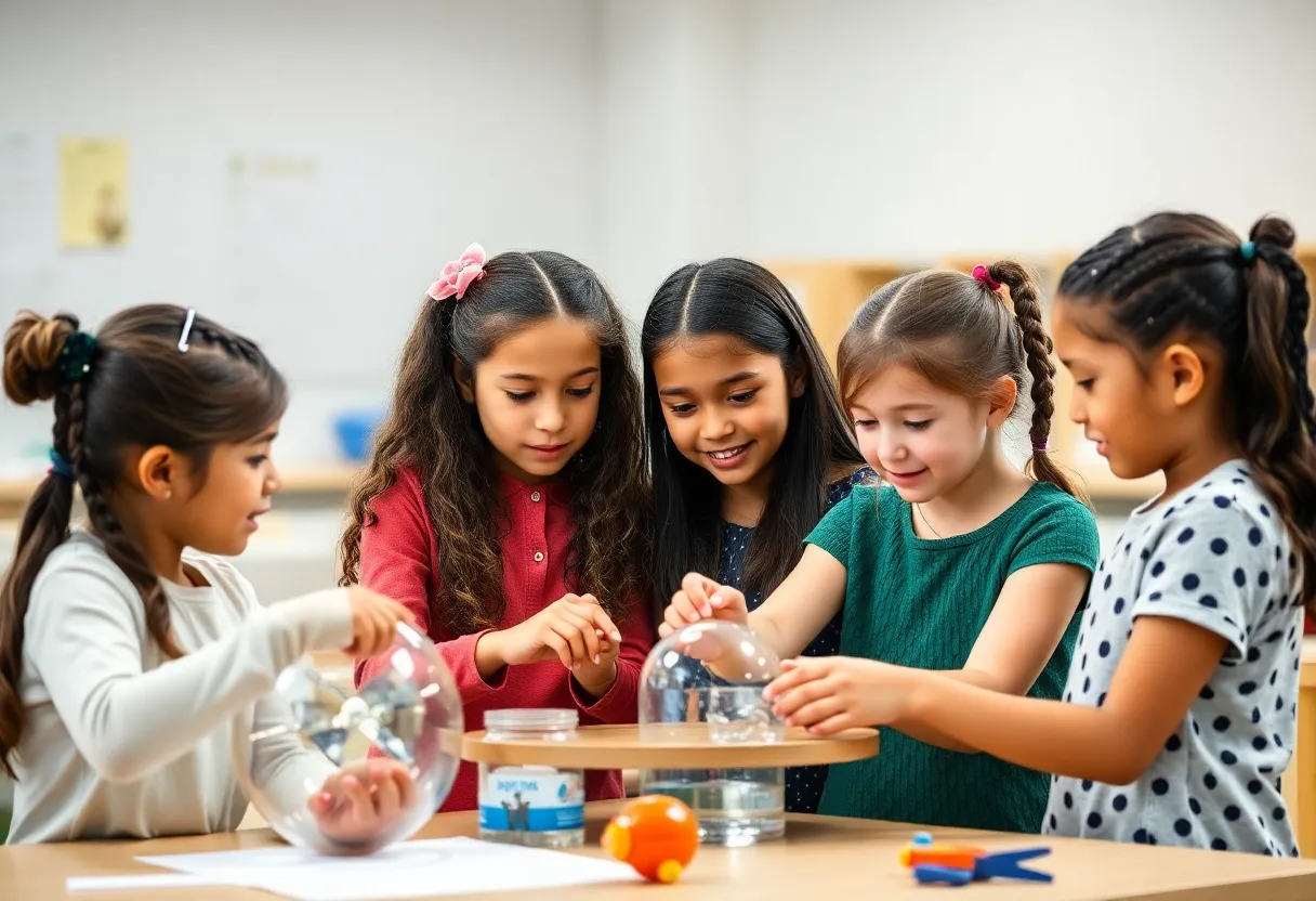 Girls participating in STEAM Goes Red event activities