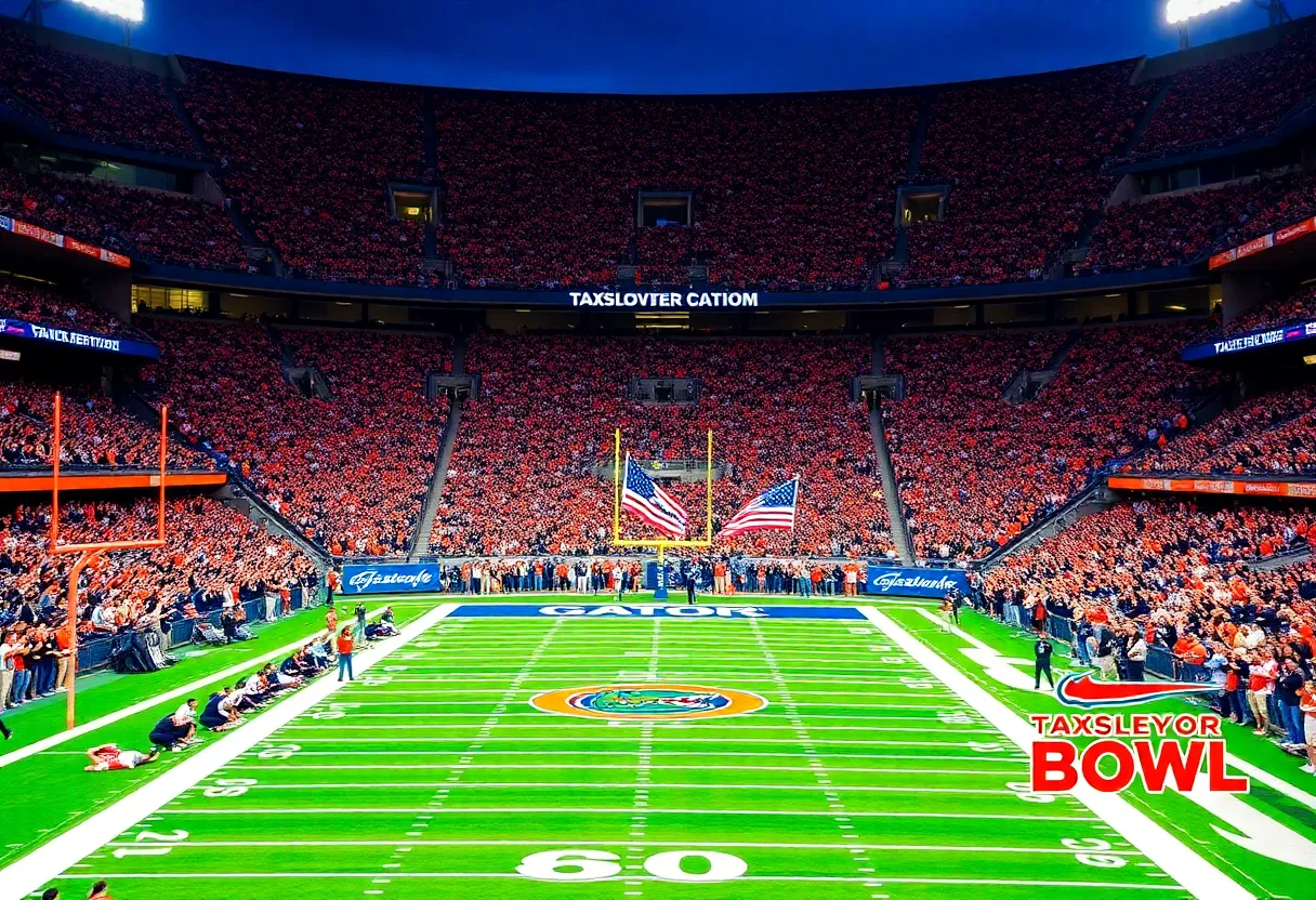 Virginia Cavaliers and Missouri Tigers college football teams facing off in the Gator Bowl