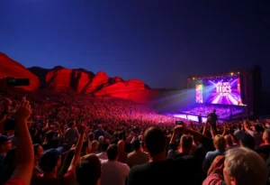 A lively concert at Red Rocks featuring Third Day and excited fans