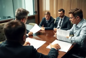 Shareholders discussing Tiptree sale in a meeting room
