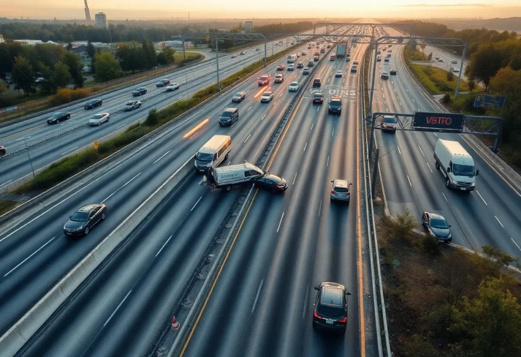 Aerial view of a traffic accident on I-295