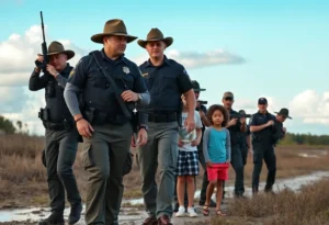 Law enforcement officers searching for missing children in North Florida