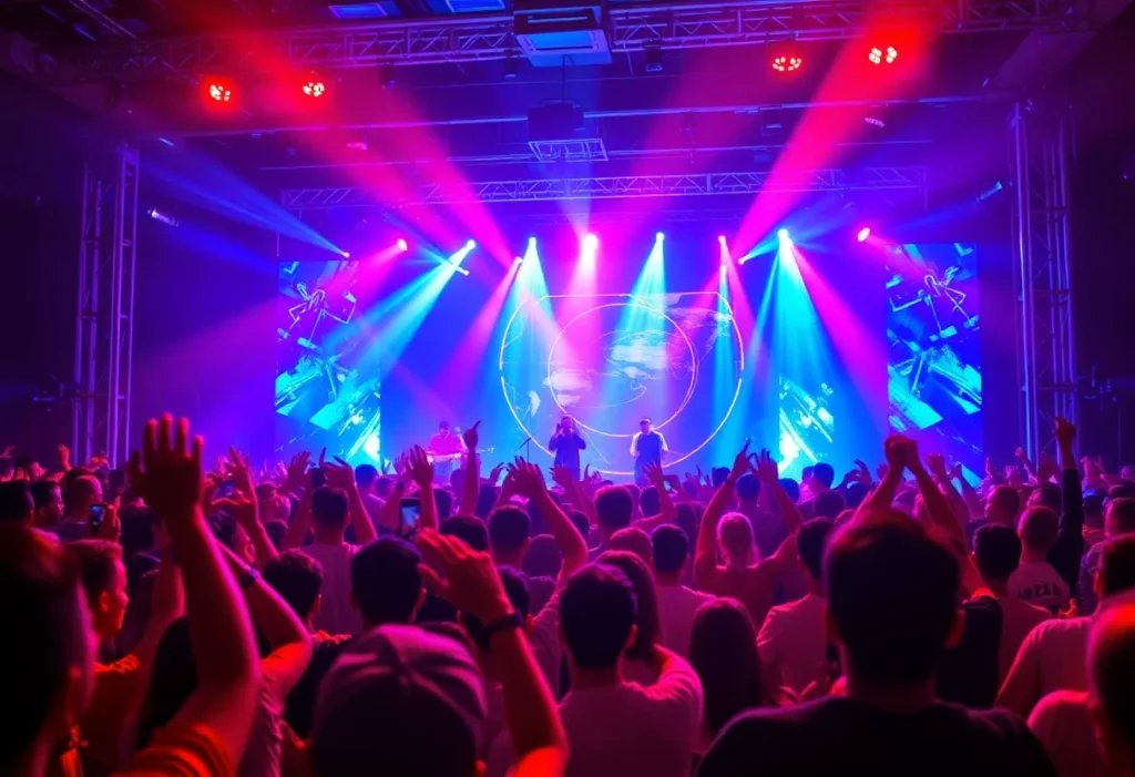 Crowd enjoying a live performance at an electronic music concert.