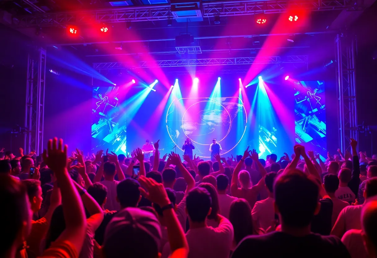 Crowd enjoying a live performance at an electronic music concert.
