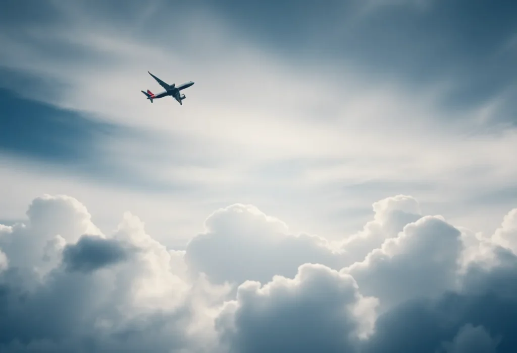 An airplane flying over Venezuela in a cloudy sky