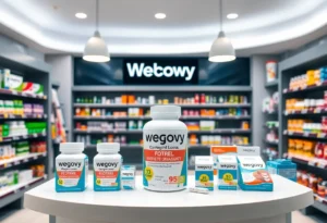 Display of Wegovy weight loss pills at a pharmacy