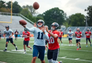 Wide receivers practicing on a football field