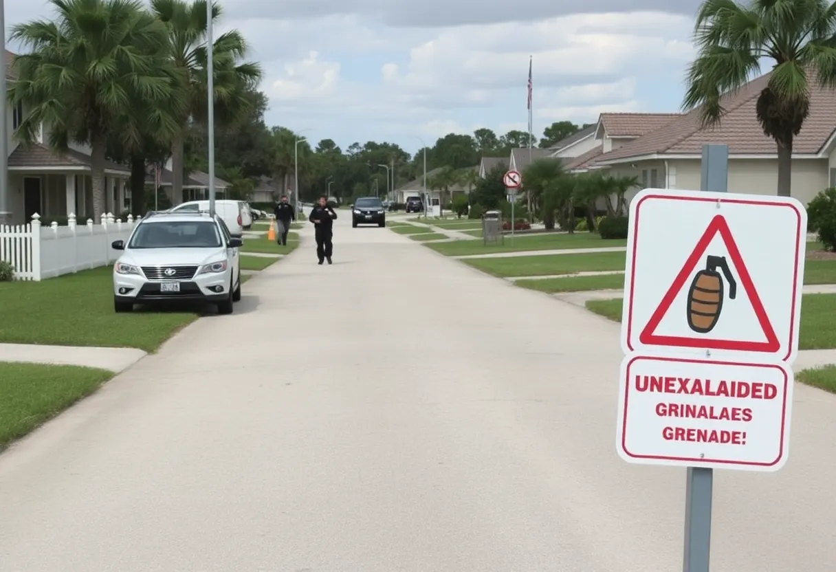 Evacuation signs and police presence on Yellowtail Court in Yulee, Florida
