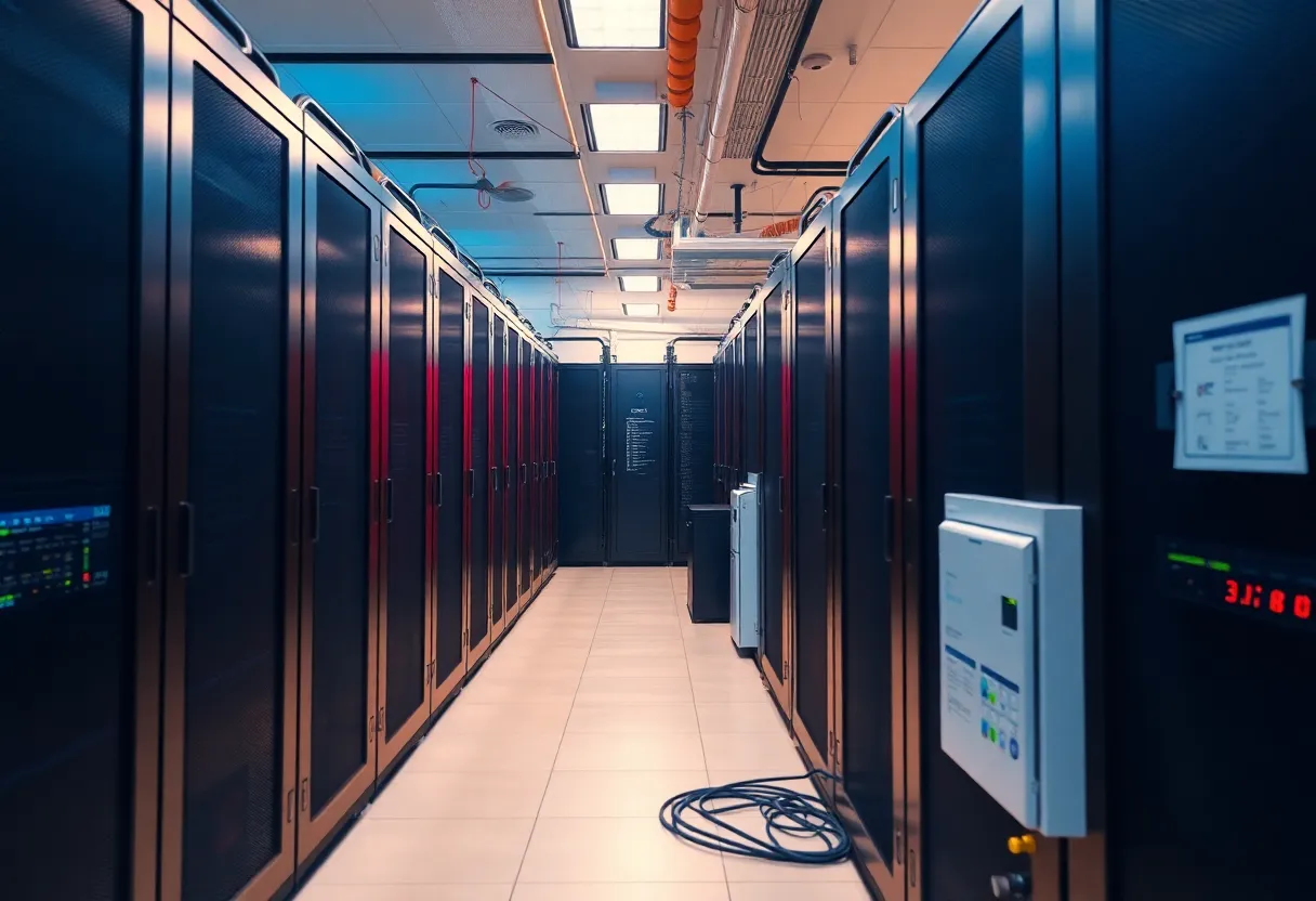 AI Data Center with multiple servers and energy management systems.