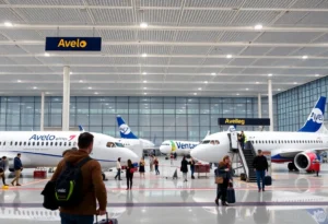 Avelo Airlines planes at Jacksonville International Airport with passengers boarding.