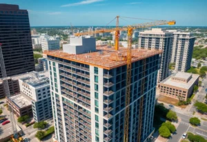 Aerial view of the Baptist Health hotel construction site in Jacksonville, Florida.