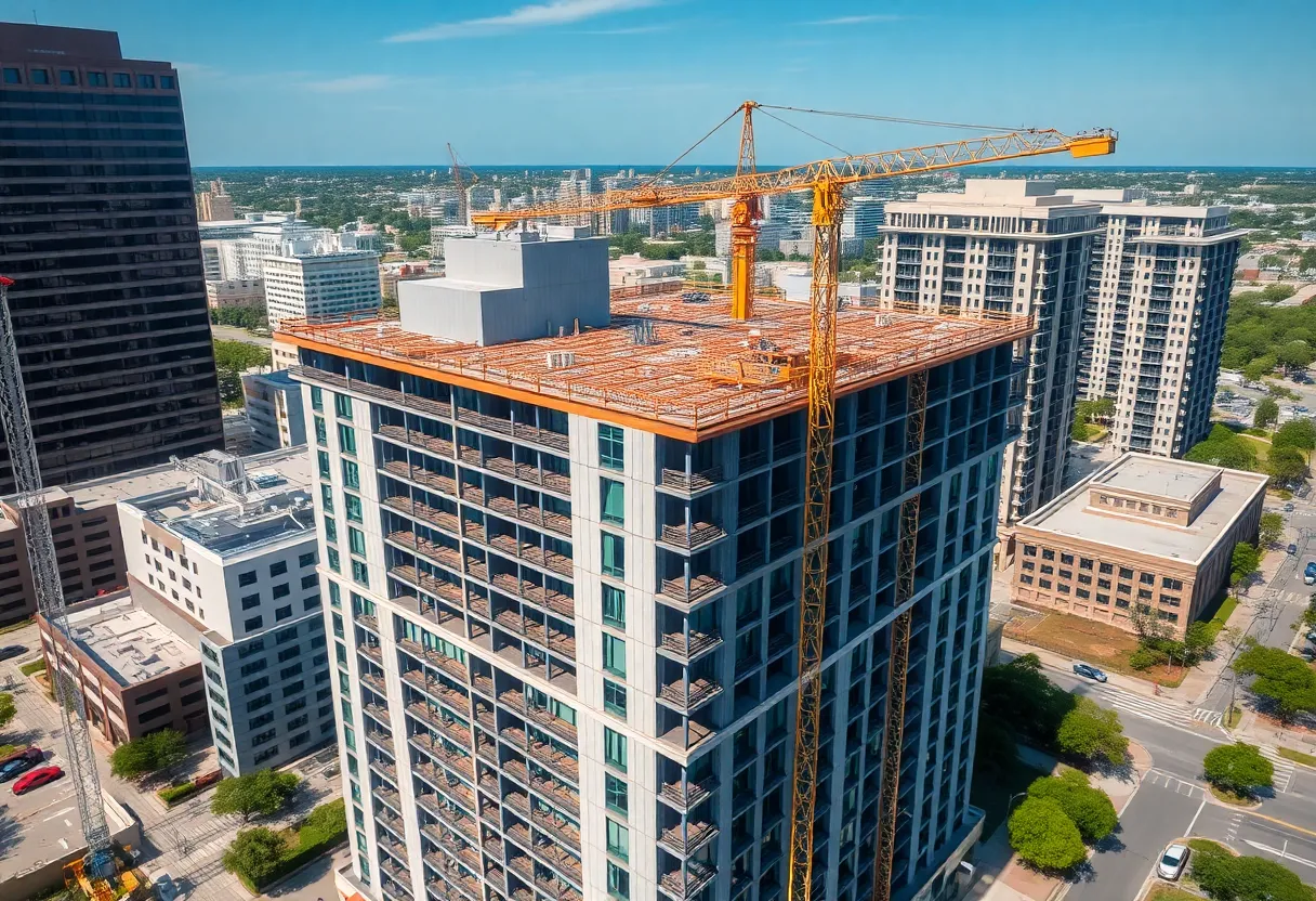Aerial view of the Baptist Health hotel construction site in Jacksonville, Florida.
