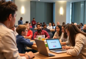 Community gathering discussing online safety for youth