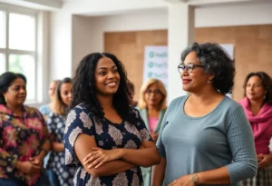 Women participating in a breast self-awareness workshop