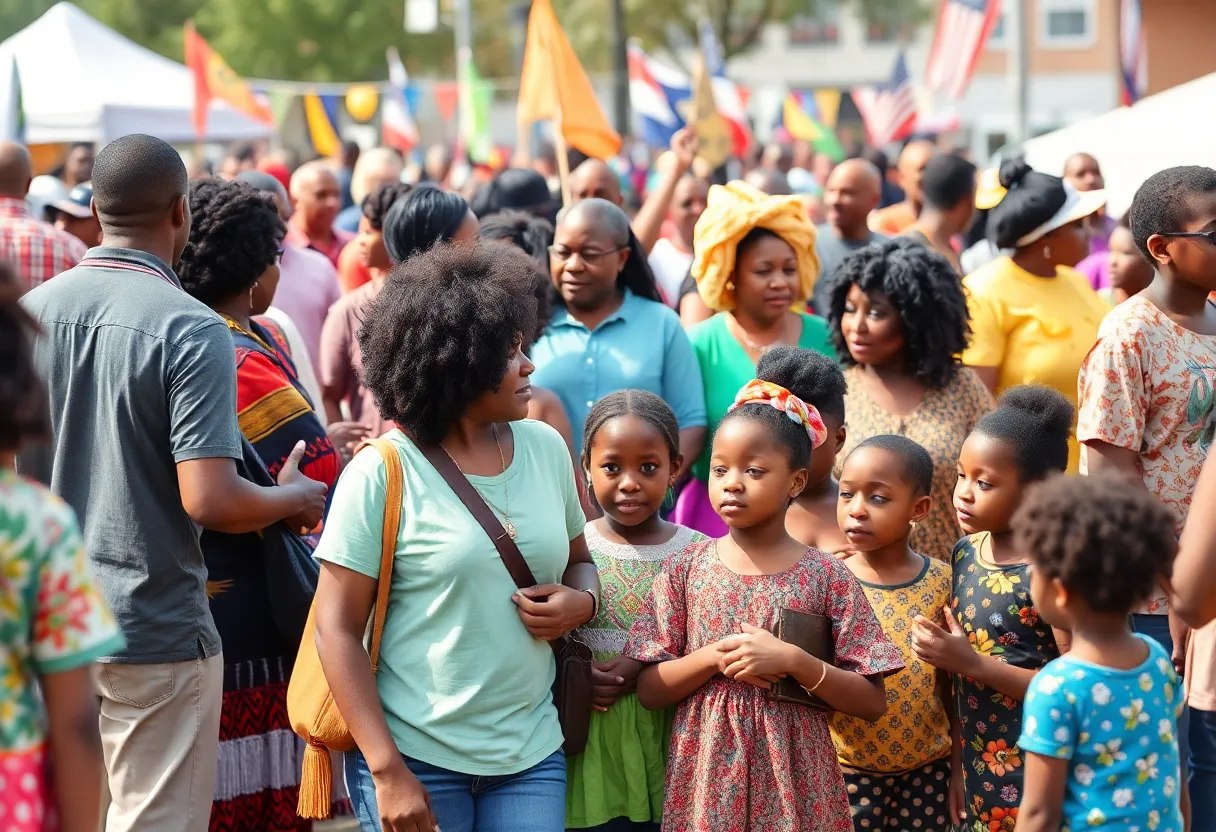 Families enjoying cultural activities at Brentwood Public Library's anniversary celebration.