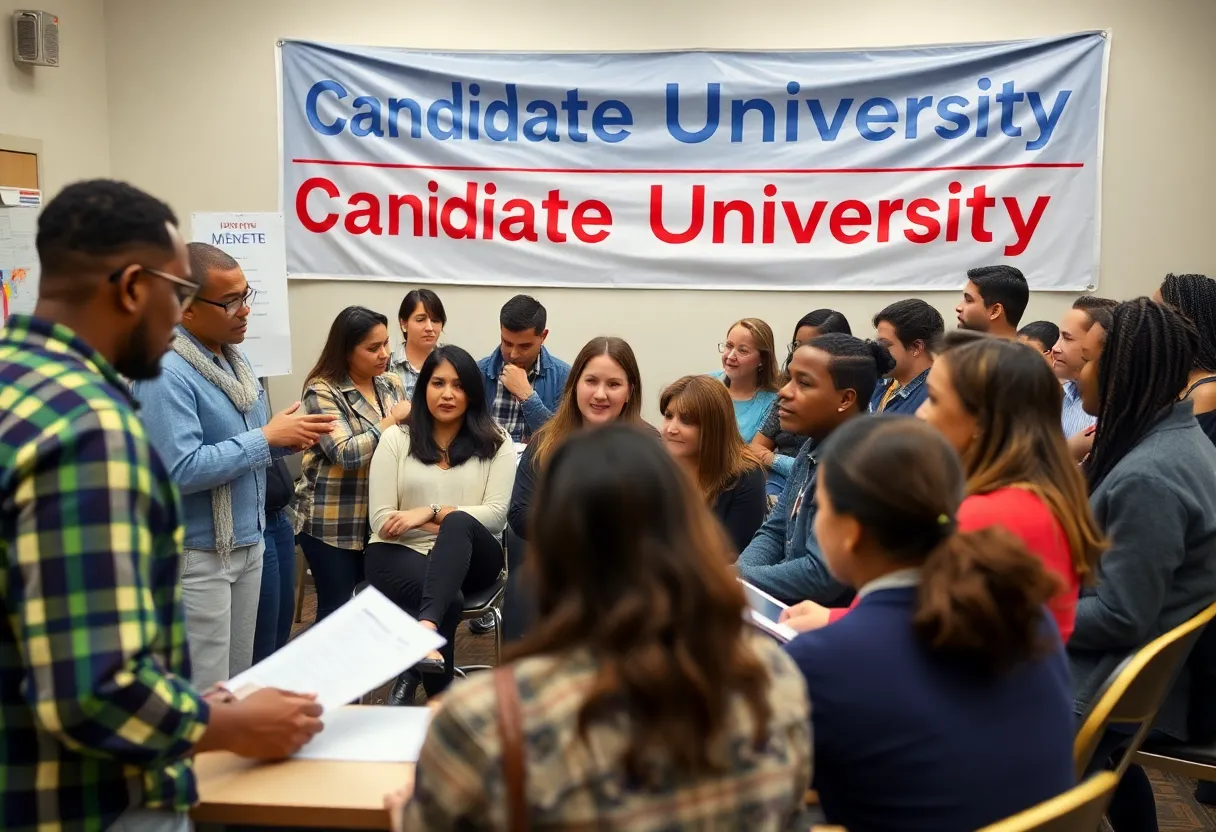 Diverse group attending Candidate University event for Neptune Beach City Council elections.