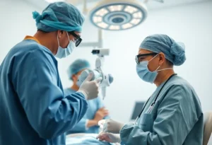 A surgeon performing cataract surgery in a hospital