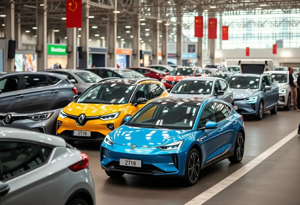Electric vehicles representing the trade agreement between China and the EU