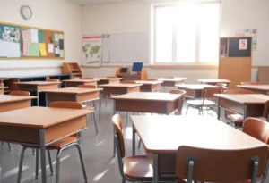 Classroom showing empty desks and chairs due to teacher vacancies