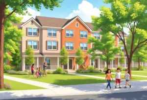A community of affordable three-bedroom townhomes in Jacksonville, Florida