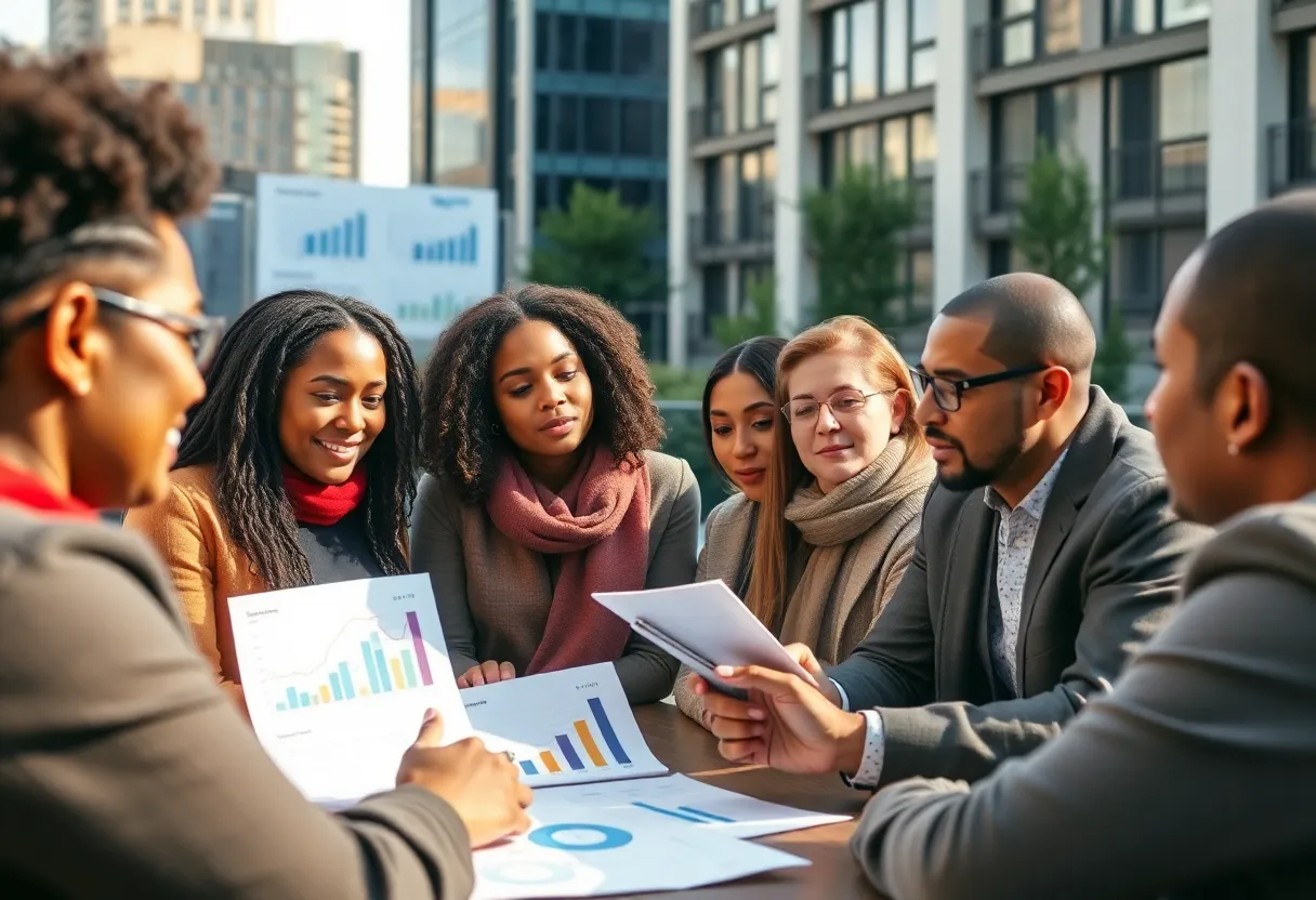 Community leaders collaboratively discussing financial strategies for Jacksonville residents.